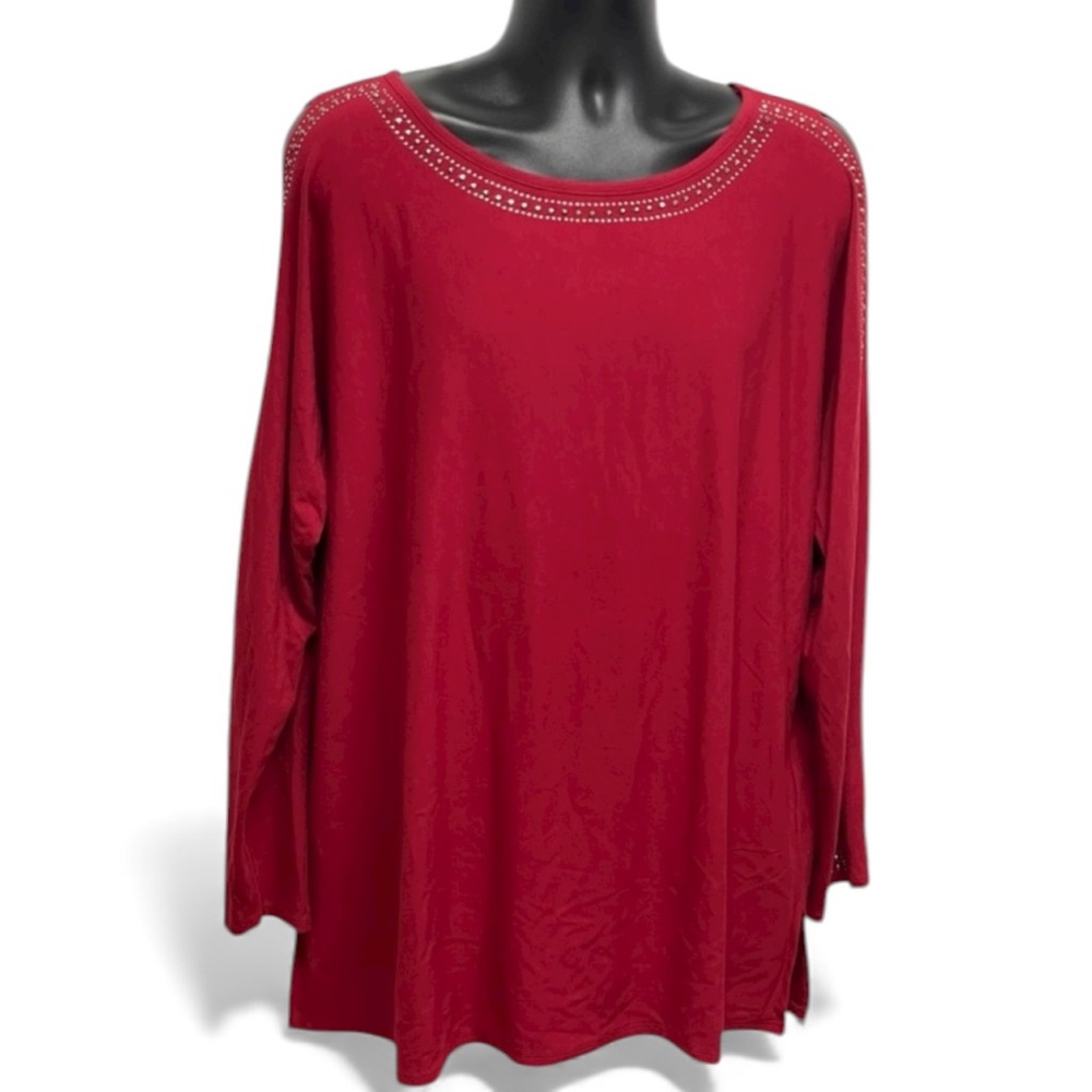 Red XL Belle by Kim Gravel Silver Embellished Open Shoulder Top– Holiday Party